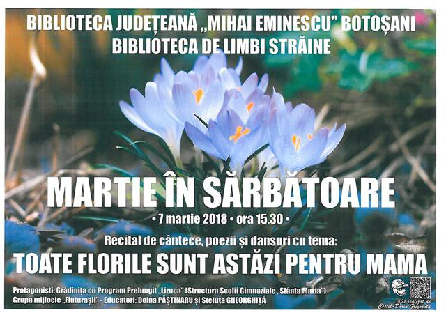 „Martie în sărbătoare” la Biblioteca Județeană Botoșani