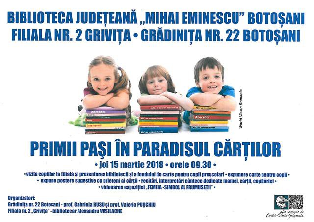 „Primii pași în paradisul cărților” la Biblioteca Judeţeană „Mihai Eminescu” Botoșani