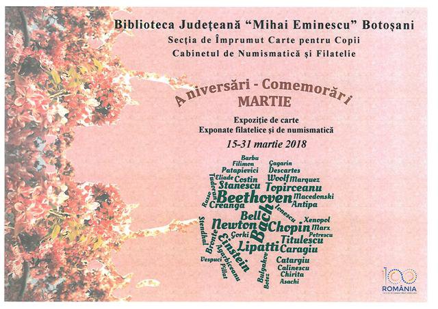 Aniversări – comemorări culturale la Biblioteca Judeţeană „Mihai Eminescu” Botoşani