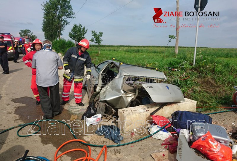 Accident grav la Botoșani! Trei victime după impactul unui autoturism cu un cap de pod