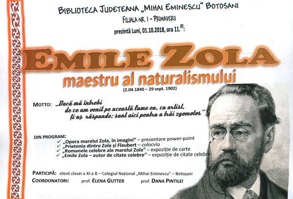 Emile Zola, omagiat la Biblioteca Județeană Botoșani