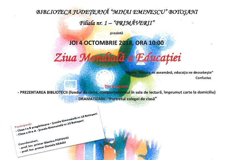 Ziua Mondială a Educației sărbătorită la Biblioteca Județeană