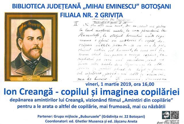 Proiecția filmului „Aminitiri din copilărie”, pe 1 martie, la Biblioteca Județeană Botoșani