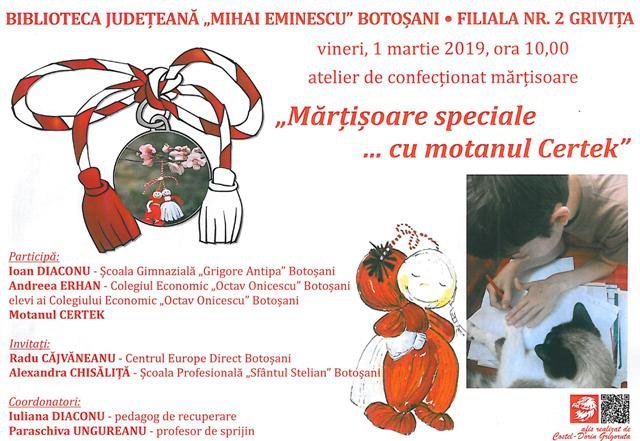 Atelier de lucru – terapie asistată de animale, pe 1 martie, la Biblioteca Botoșani