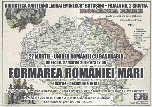 Lecție deschisă despre formarea României Mari, organizată la Biblioteca Județeană Botoșani