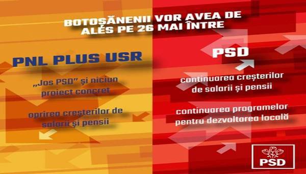 Botoșănenii au de ales între continuarea majorărilor de venituri și investiții începute de PSD și proiectul „JOS PSD” al PNL