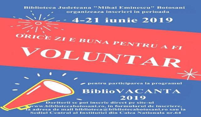 Fii voluntar în cadrul proiectului BiblioVacanța 2019: Vezi când încep înscrierile!