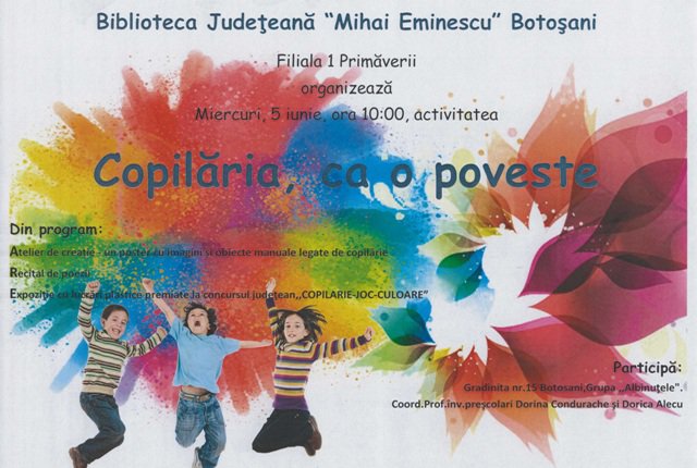 Ateliere de creaţie, recital de poezii şi expoziţii, miercuri, la Biblioteca Judeţeană Botoşani