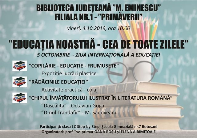 Activităţi dedicate Zilei Internaţionale a Educaţiei, la Biblioteca Judeţeană Botoșani