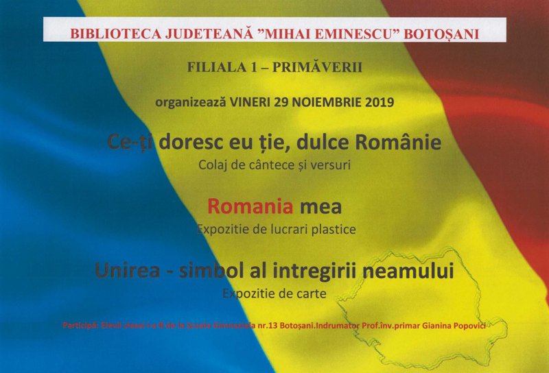 Marea Unire, serbată de elevi la Biblioteca Judeţeană Botoşani