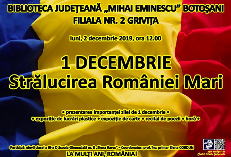 1 Decembrie, cu recital de poezii și expoziție de desene, la Biblioteca Județeană