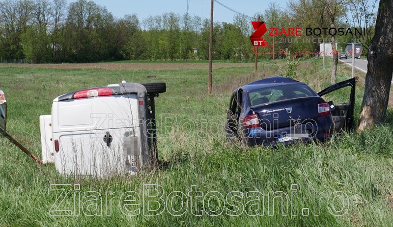 Accident! Bărbat rănit după ce două mașini s-au răsturnat pe un drum național din Botoșani - FOTO