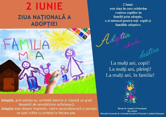 DGASPC Botoșani: 2 Iunie -  Ziua Națională a Adopției