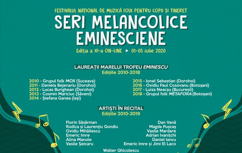 Festivalul Naţional de Muzică Folk „Seri melancolice eminesciene” ediţia a XI-a va fi organizată on-line