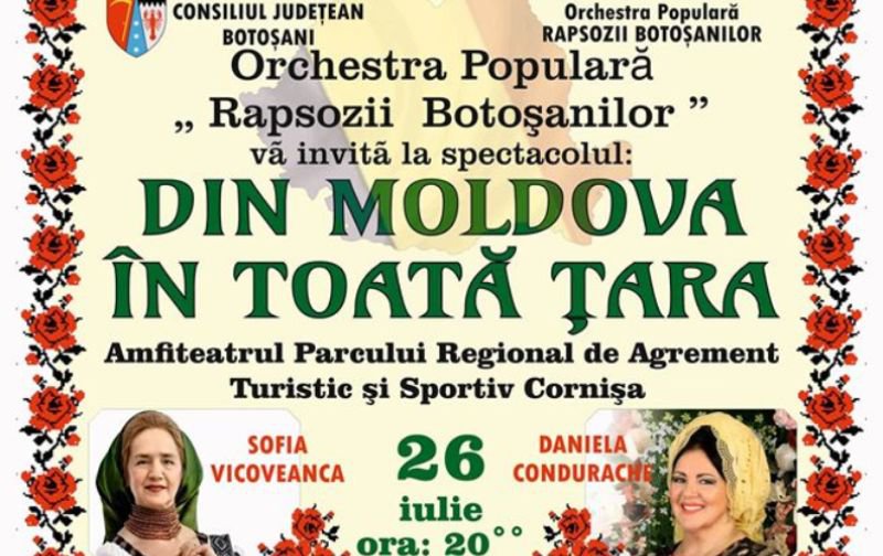 Iubitorii de folclor și muzică populară sunt invitați la spectacolul „DIN MOLDOVA ÎN TOATĂ ȚARA”