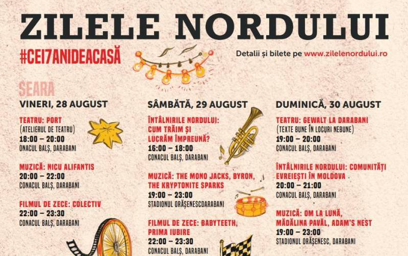 #Cei7AniDeAcasă: Festivalul Zilele Nordului începe mâine, 28 august, la Darabani, Botoșani, Pomârla și Ipotești