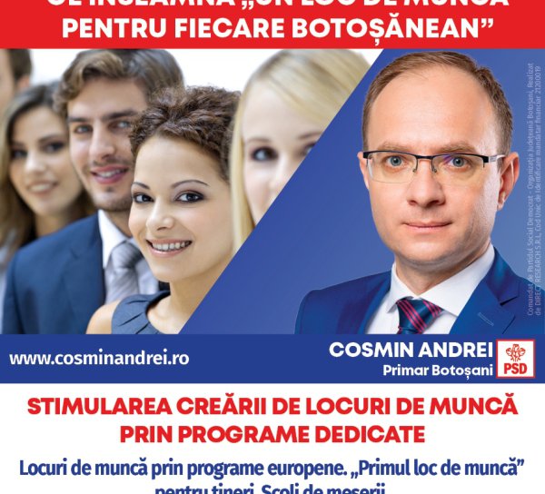 Stimularea creării de locuri de muncă pentru tineri prin programe dedicate și atragerea de investitori sunt priorități pentru Cosmin Andrei și Doina Federovici