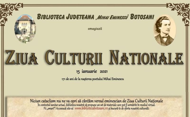 Ziua Culturii Naționale marcată on-line la Biblioteca Județeană „Mihai Eminescu” Botoșani