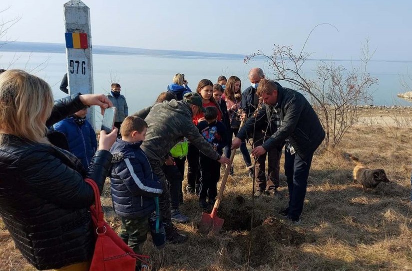 „Stejarul Unirii” plantat pe malul râului Prut de tinerii voluntari din județul Botoșani - FOTO