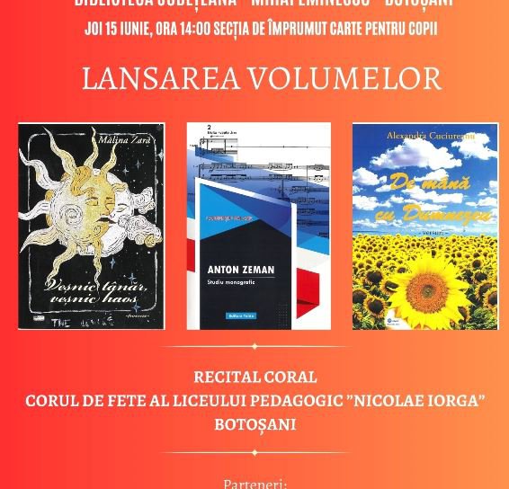 Triplă lansare de carte joi, la Biblioteca Județeană Botoșani