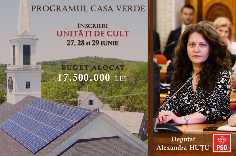 Alexandra Huțu, PSD: „Încurajez unitățile de cult din Botoșani să aplice în 27-29 iunie la programul Casa Verde Fotovoltaice. 1334 de botoșăneni s-au înscris deja luna trecută”