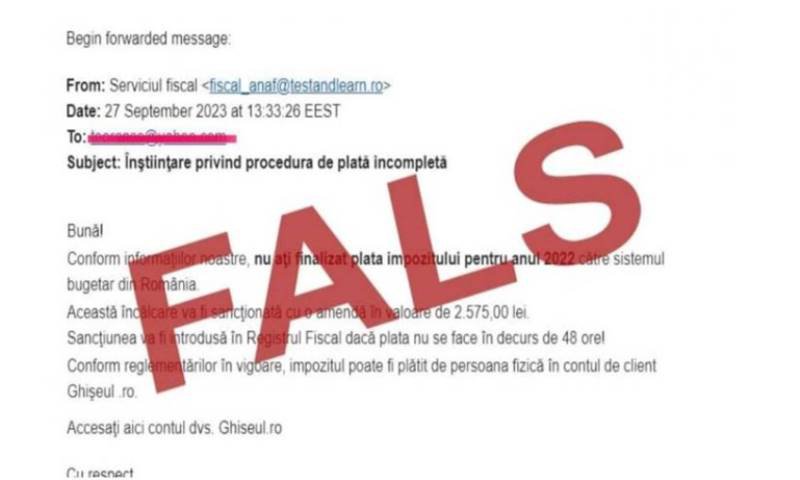 Mesaje false trimise în numele ANAF. Avertisment pentru toți românii care plătesc impozit: „Nu transmiteți banii solicitați!”