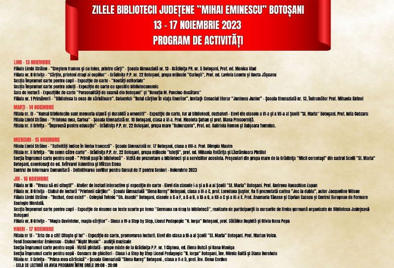 Zilele Bibliotecii Județene „Mihai Eminescu” Botoșani: Sărbătoarea Culturii și Lecturii