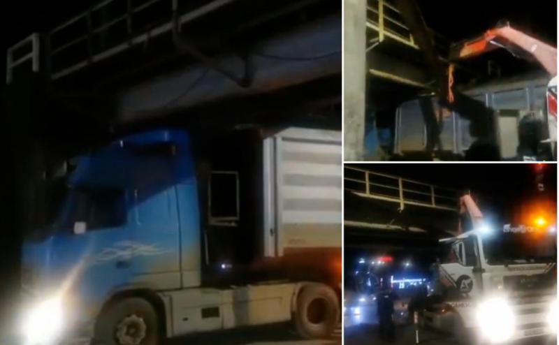 Un camionagiu a intrat cu putere în limitatorul de înălţime al unui pasaj din Suceava