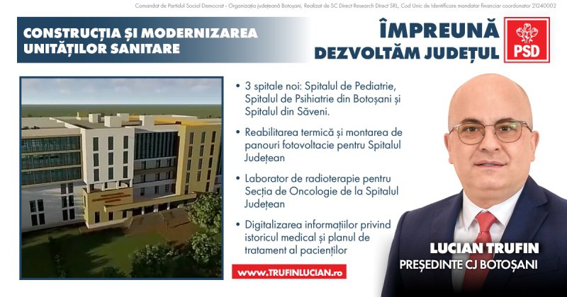 Lucian Trufin își prezintă soluțiile pentru Sănătate. Candidatul PSD pentru Consiliul Județean: „Vom  construi 3 spitale noi în județ”