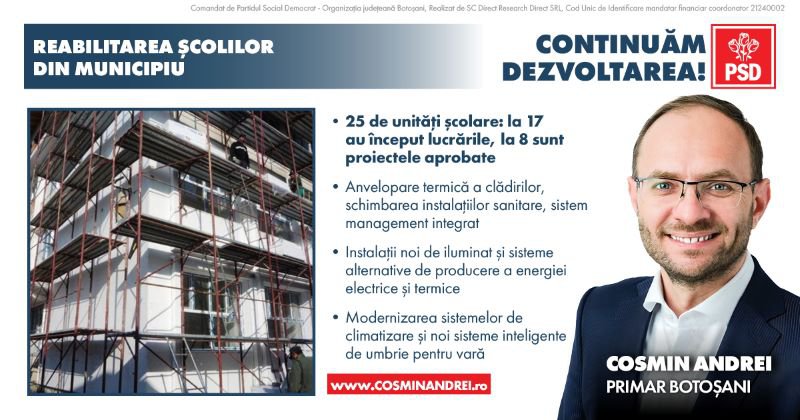 Cel mai mare program de investiții în educație în administrația lui Cosmin Andrei: 50 de milioane de euro în 3 ani și jumătate