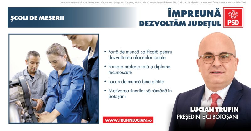 Programul „Școli de meserii” al lui Trufin, remarcat de presa națională. O soluție ce poate fi multiplicată la nivel național, nu doar în Botoșani, pentru păstrarea tinerilor în țară