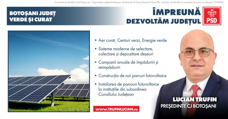 Ce cuprinde programul „BOTOȘANI, JUDEȚ VERDE” al candidatului PSD pentru Consiliul Județean Lucian Trufin