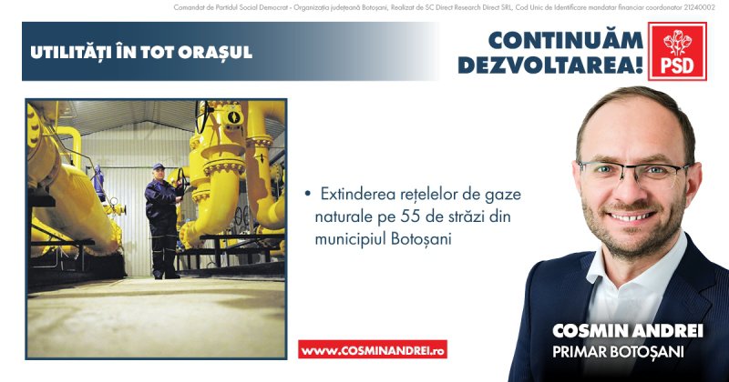 Cosmin Andrei: „În următorul mandat voi continua programul de extindere și modernizare a utilităților publice în toate zonele din oraș”