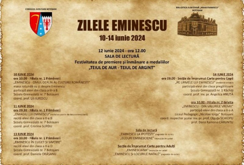 Deschiderea Zilelor Eminescu, ediția iunie 2024 la Memorialul Ipotești