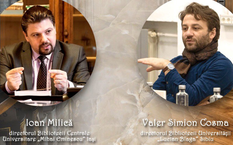Ioan Milică, directorul Bibliotecii Centrale Universitare „Mihai Eminescu”, Iași, și Valer Simion Cosma, directorul Bibliotecii Universității „Lucian Blaga” din Sibiu – invitații Memorialului Ipotești
