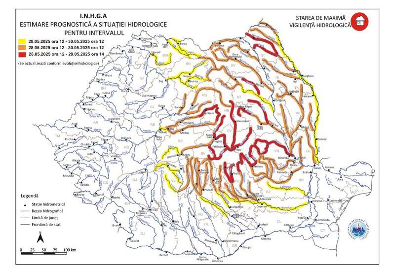 Cetățenii avertizați prin mesaj RO-ALERT de pericolul de inundații pe râurile Jijia și Sitna. CODUL ROȘU a fost emis