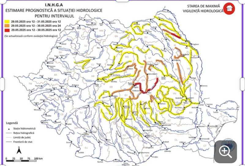 Alertă! Cod roșu de inundații pe râul Miletin și Cod Galben de inundații pe râul Jijia