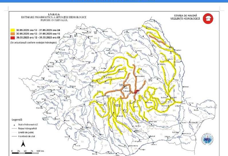 Cod Portocaliu de inundații pe râul Miletin și Cod Galben pe Jijia