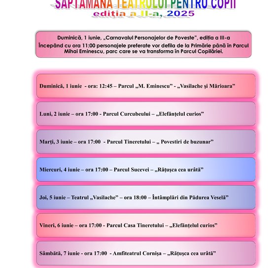 Săptămâna Teatrului pentru copii oferită de Teatrul Vasilache la Botoșani. Vezi programul!