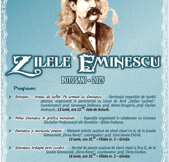 Biblioteca Județeană Botoșani organizează Zilele Eminescu 2025