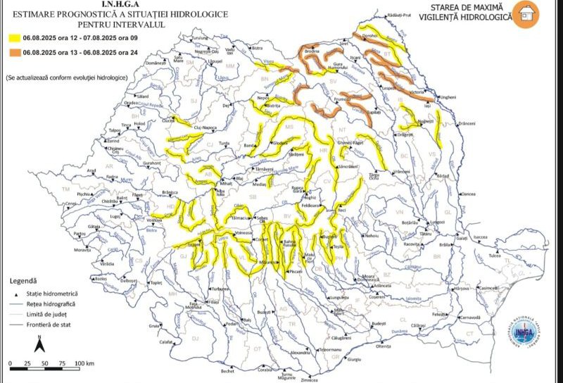 Atenție! COD PORTOCALIU de instabilitate atmosferică și CODURI PORTOCALIU și GALBEN de inundații