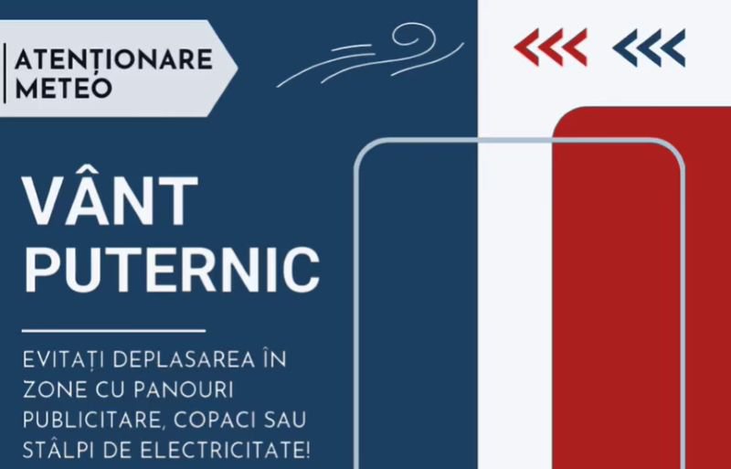 Atenție! Cod Galben de vânt, cu intensificări de peste 50 km/h, în județul Botoșani