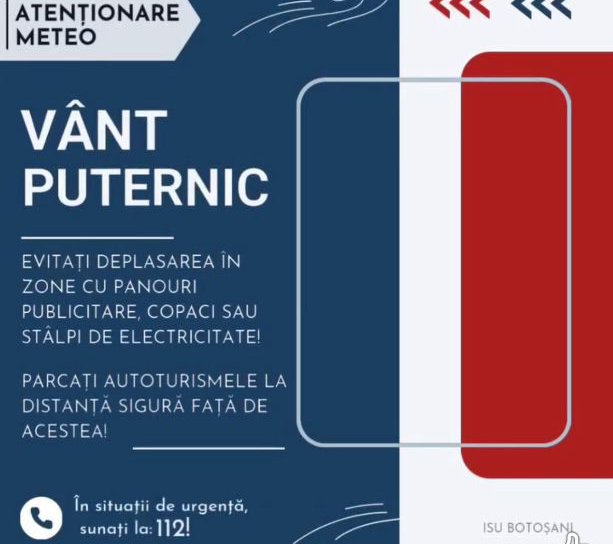 Cod Galben de vânt pentru județul Botoșani