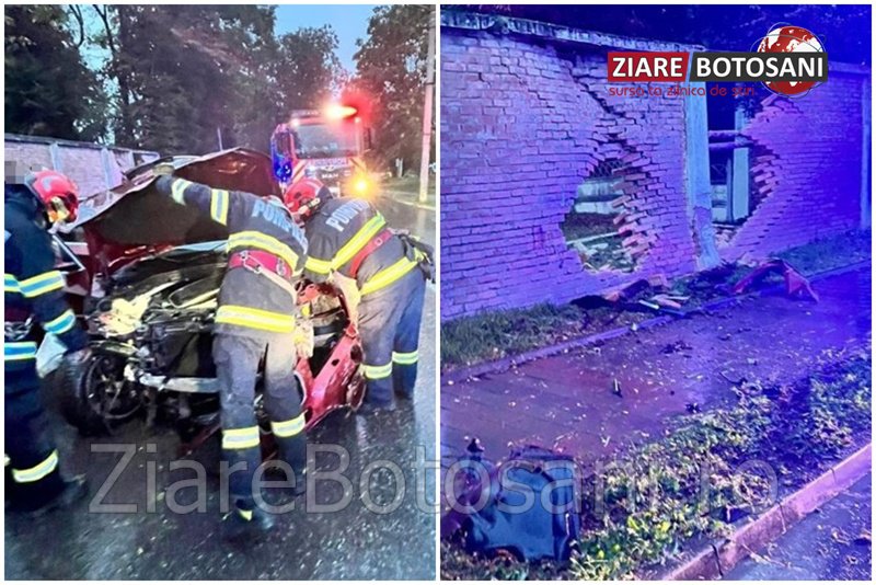 Șoferiță de 18 ani ajunsă la spital după ce a pierdut controlul mașinii și s-a izbit în zidul Stadionului Dorohoi