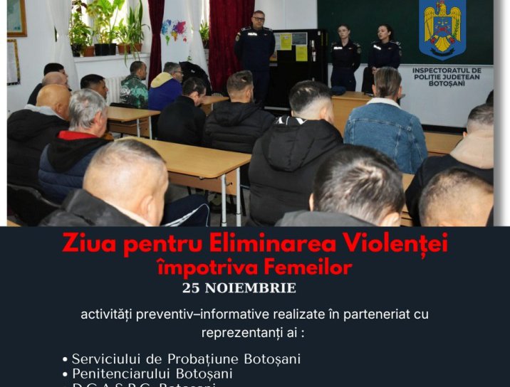 Activități preventive desfășurate de polițiști cu ocazia Zilei Internaționale pentru Eliminarea Violenței Împotriva Femeilor