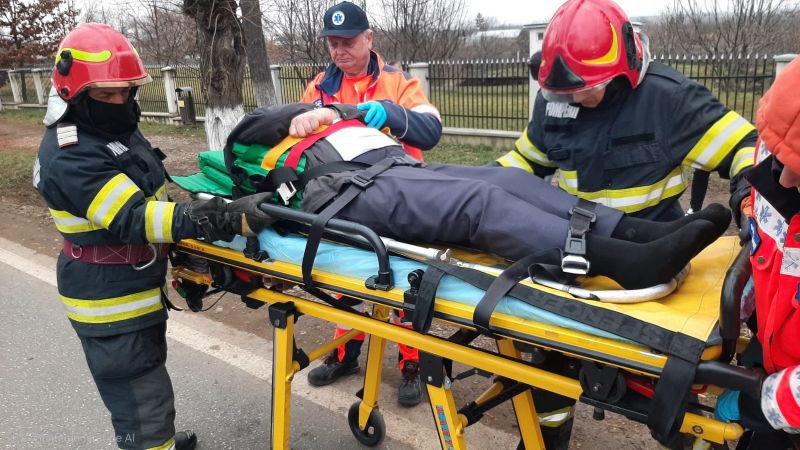 Accident la Brăiești! Bărbat ajuns la spital după a intrat cu mașina într-un șanț de pe marginea drumului