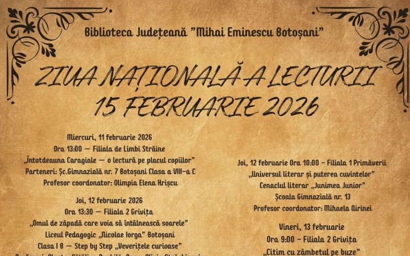Biblioteca Județeană „Mihai Eminescu” Botoșani marchează Ziua Națională a Lecturii