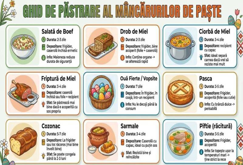 Cât timp rezistă mâncarea de Paște? Cum se depozitează corect drobul de miel, pasca și salata de bouef