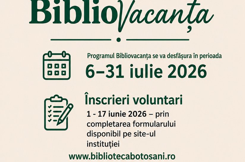 Biblioteca Județeană „Mihai Eminescu” Botoșani dă startul programului BiblioVacanța 2026