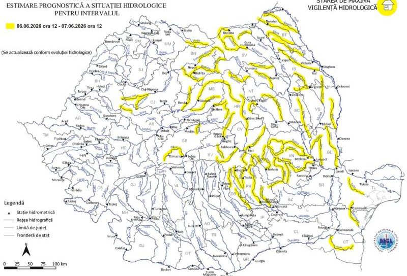 Cod galben de inundații pe râurile Siret, Prut și Jijia și afluenții acestora